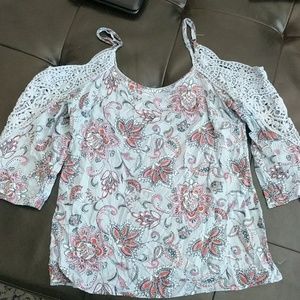 Blue Floral print cold shouler top